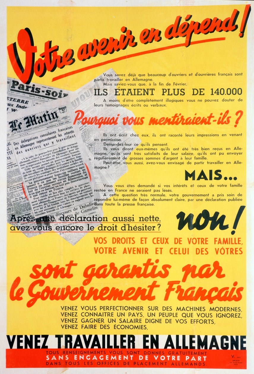 Francia munkások Németországért plakát, c1942-c1944 alkotó: Unbekannt