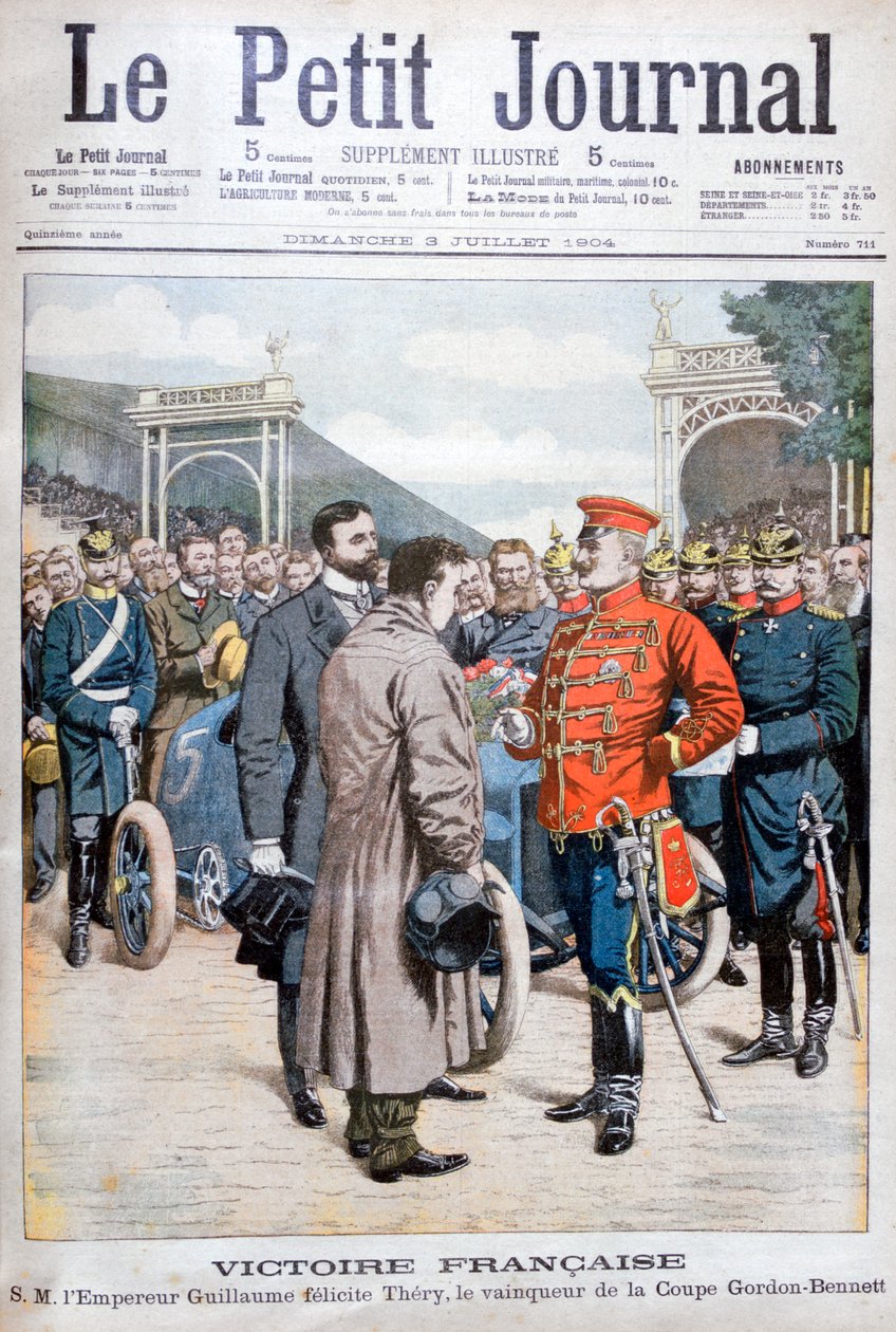 A francia Leon Thery, a Gordon Bennett Kupa győztese autóversenyzésben, 1904 alkotó: Unbekannt