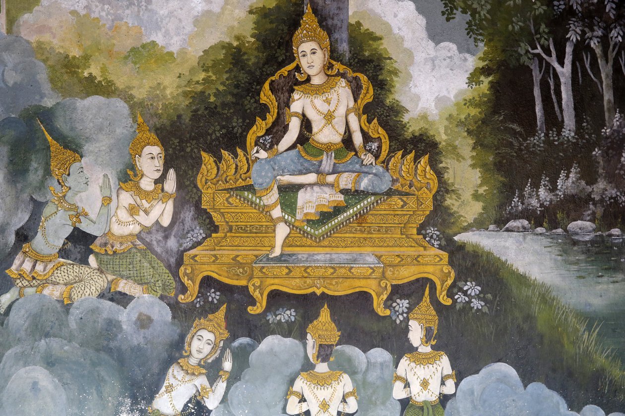 Buddha életének egy jelenetét ábrázoló freskó Wat Phra Doi Suthepben, Chiang Mai államban. Thaiföld alkotó: Unbekannt
