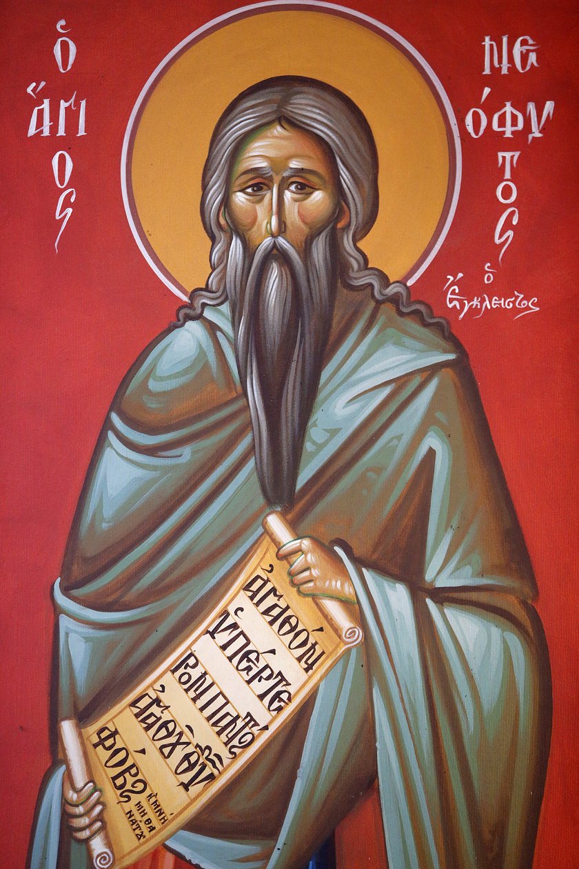 Freskó a Szent Kereszt templomban, Pedoulas. Saint Neophyte, 20150510, Pedoulas, Ciprus alkotó: Unbekannt