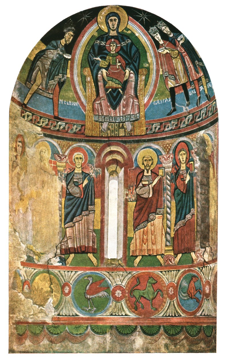 Freskó a Santa Maria de Taüll templomban, Katalónia, Spanyolország, 1928. alkotó: Unbekannt