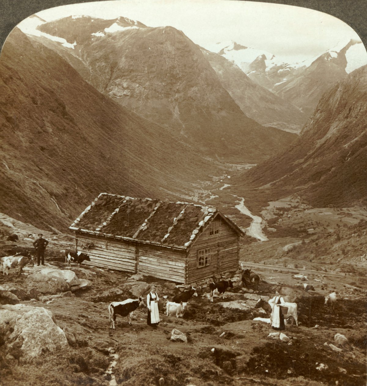 A Vidde saeter hegyi fogadótól lefelé a Vidde völgyében - a Skaala-hegy megfelelő távolságban, c1905. alkotó: Unbekannt