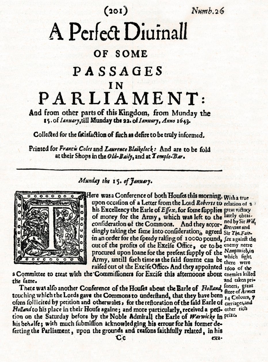 Az A Perfect Diurnall of Some Passages in Parliament címlapja, 1643 1905 alkotó: Unbekannt