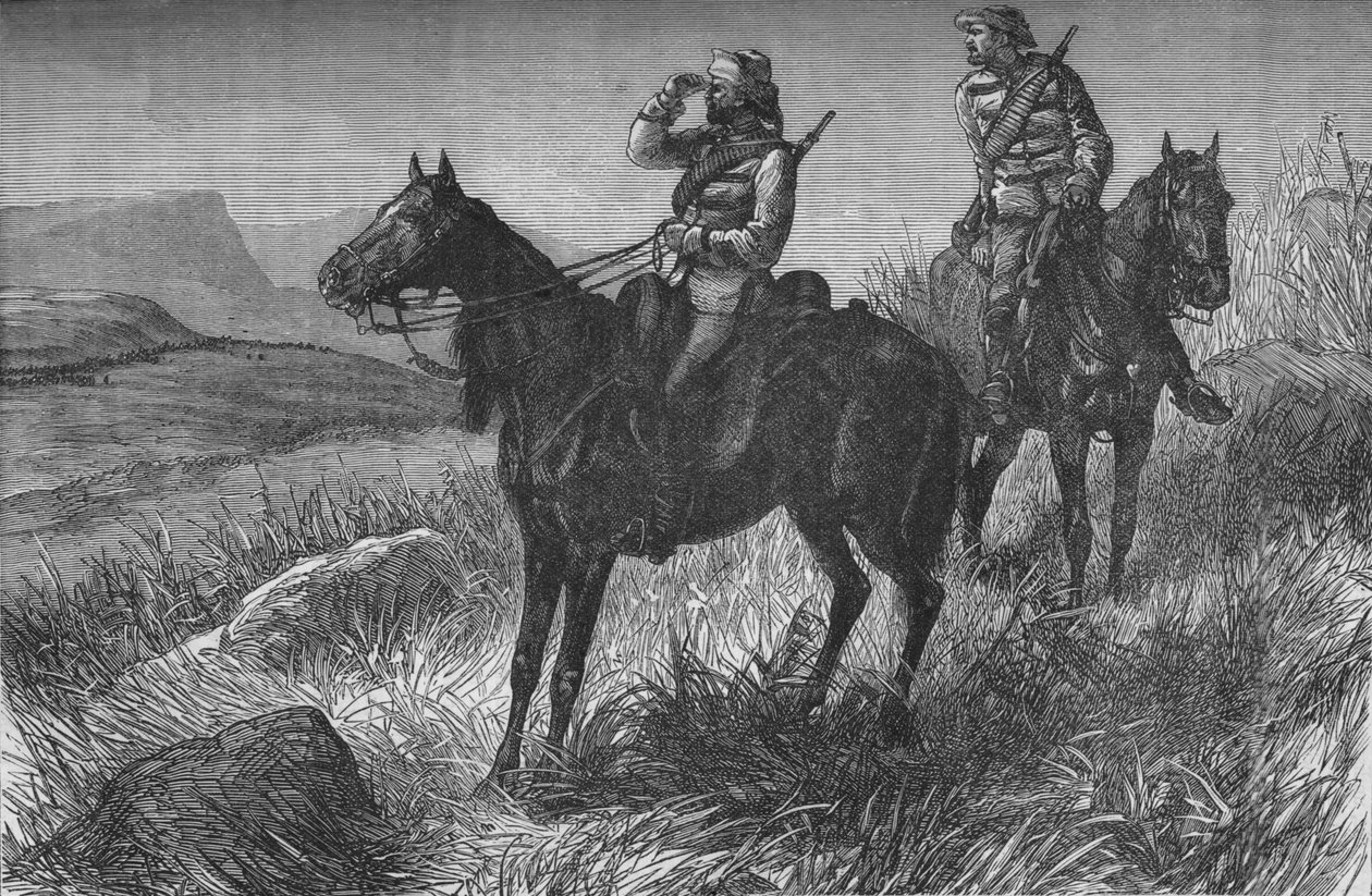 Frontier Light Horse, Vedette Duty, Zulus felfedezése Woods Camp közelében, Kambula Hillen, 1880 alkotó: Unbekannt