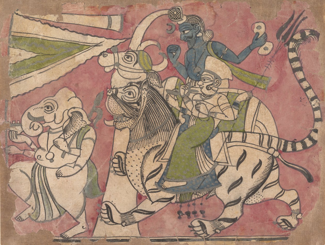 Ganesha vezeti Shivát és Durgát a körmenetben, 18. század. alkotó: Unbekannt