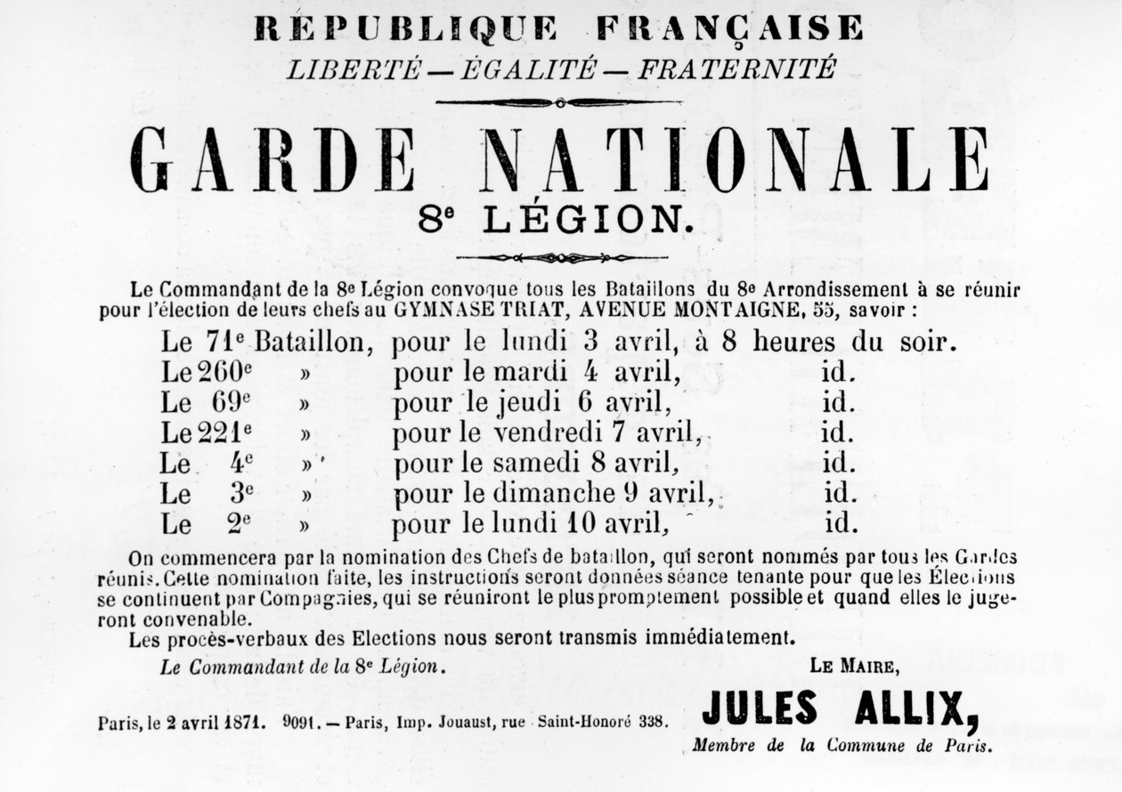 Garde Nationale 8. légió, a Párizsi Kommün francia politikai plakátjairól, 1871. május alkotó: Unbekannt