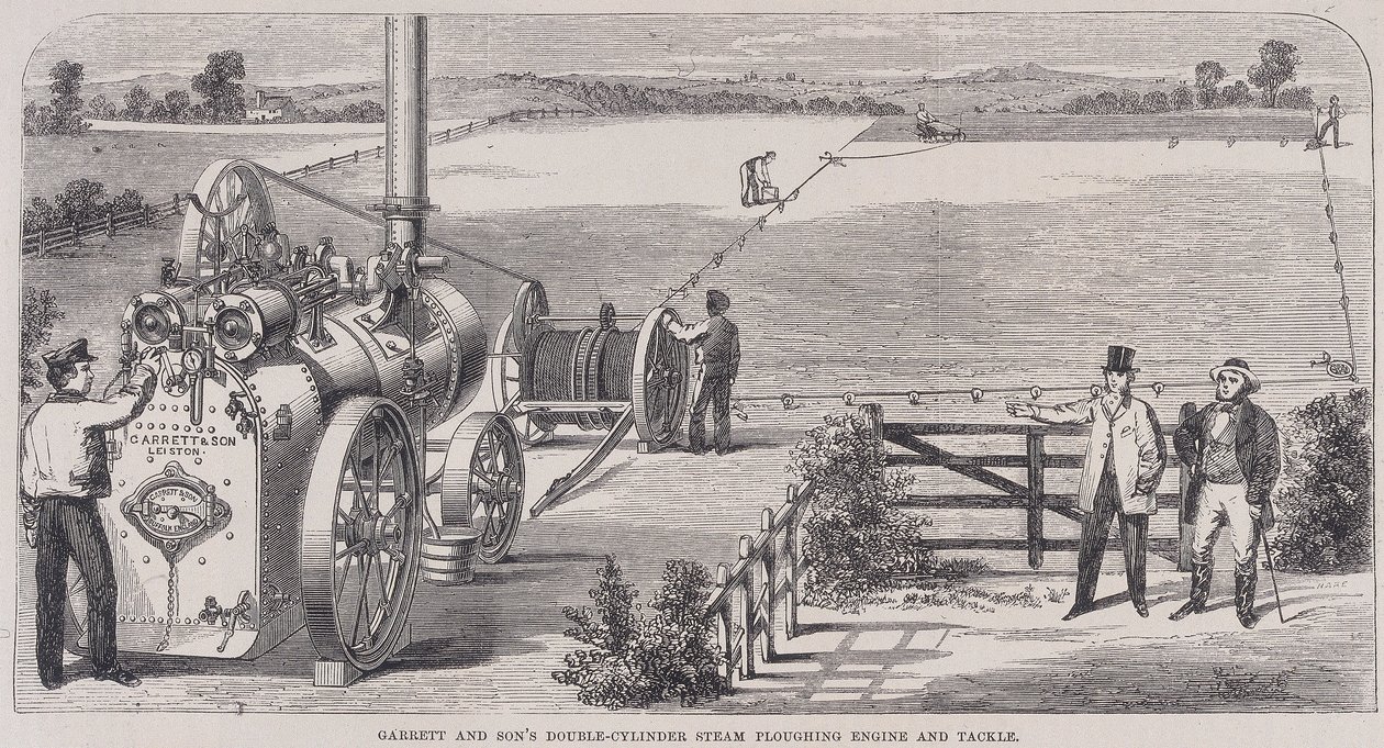 Garrett & Sons kéthengeres gőzszántó motor és felszerelés, c1862 alkotó: Unbekannt