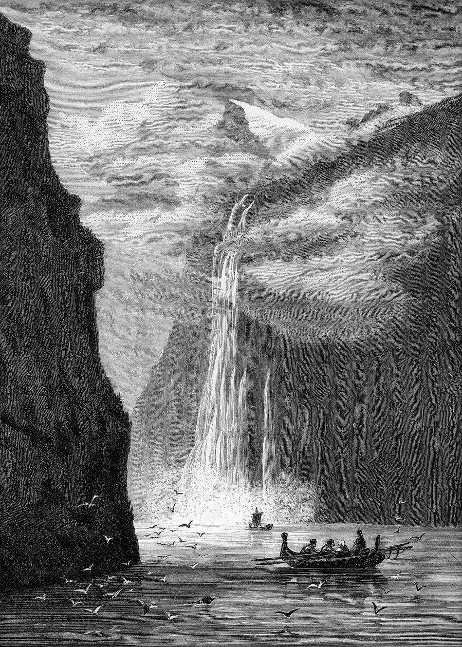Geiranger fjord, a Seven Sisters Fall, Norvégia, 1882 alkotó: Unbekannt