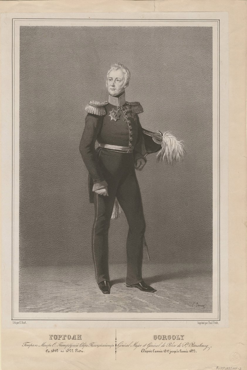 Ivan Savvich Gorgoli tábornok, a szentpétervári rendőrség főnöke, 1822 alkotó: Unbekannt