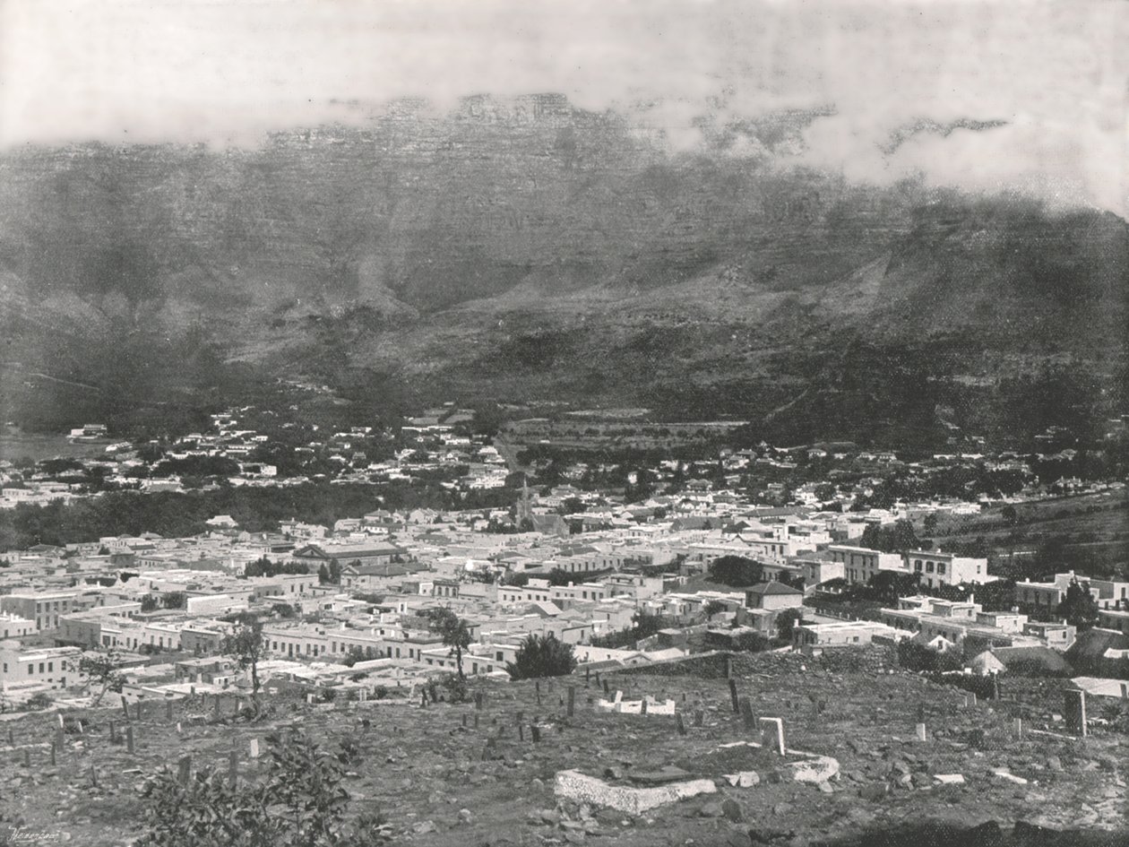 Általános nézet, amely a Table Mountain gőzkoszorúzását mutatja, Fokváros, Dél-Afrika, 1895. alkotó: Unbekannt