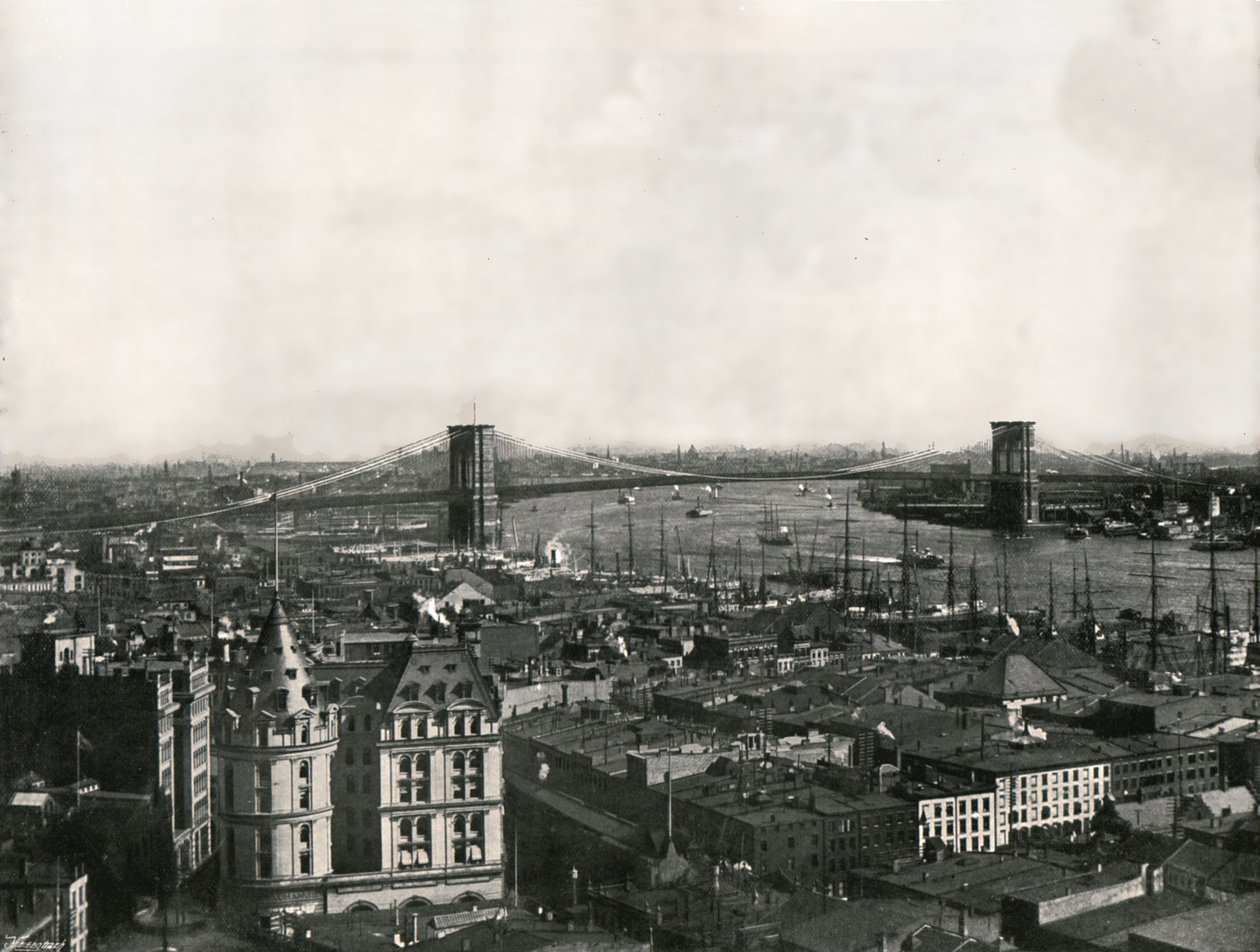 Általános nézet a Brooklyn Bridge-ről, New York, USA, 1895. alkotó: Unbekannt