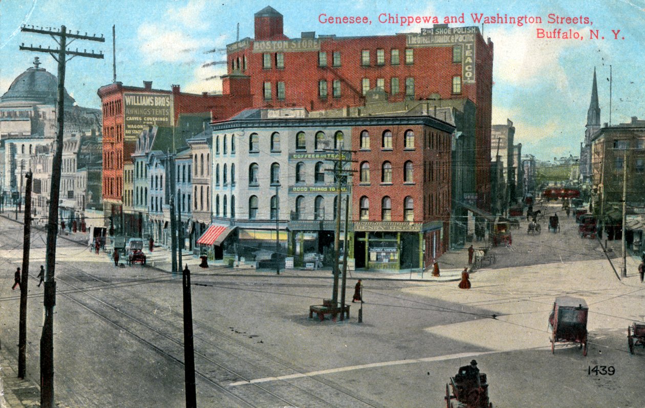 Genesse, Chippewa és Washington Streets, Buffalo, New York, USA, 1910 alkotó: Unbekannt