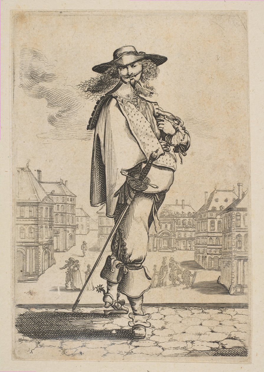 Úriember karddal néhány épület előtt, 1629. alkotó: Unbekannt