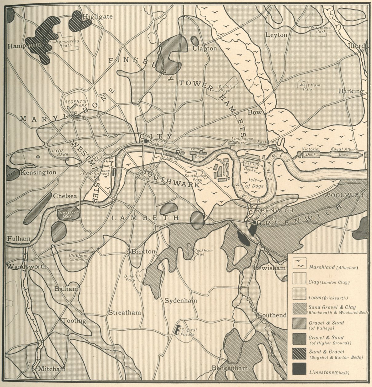 London helyének geológiai térképe, 1908 alkotó: Unbekannt