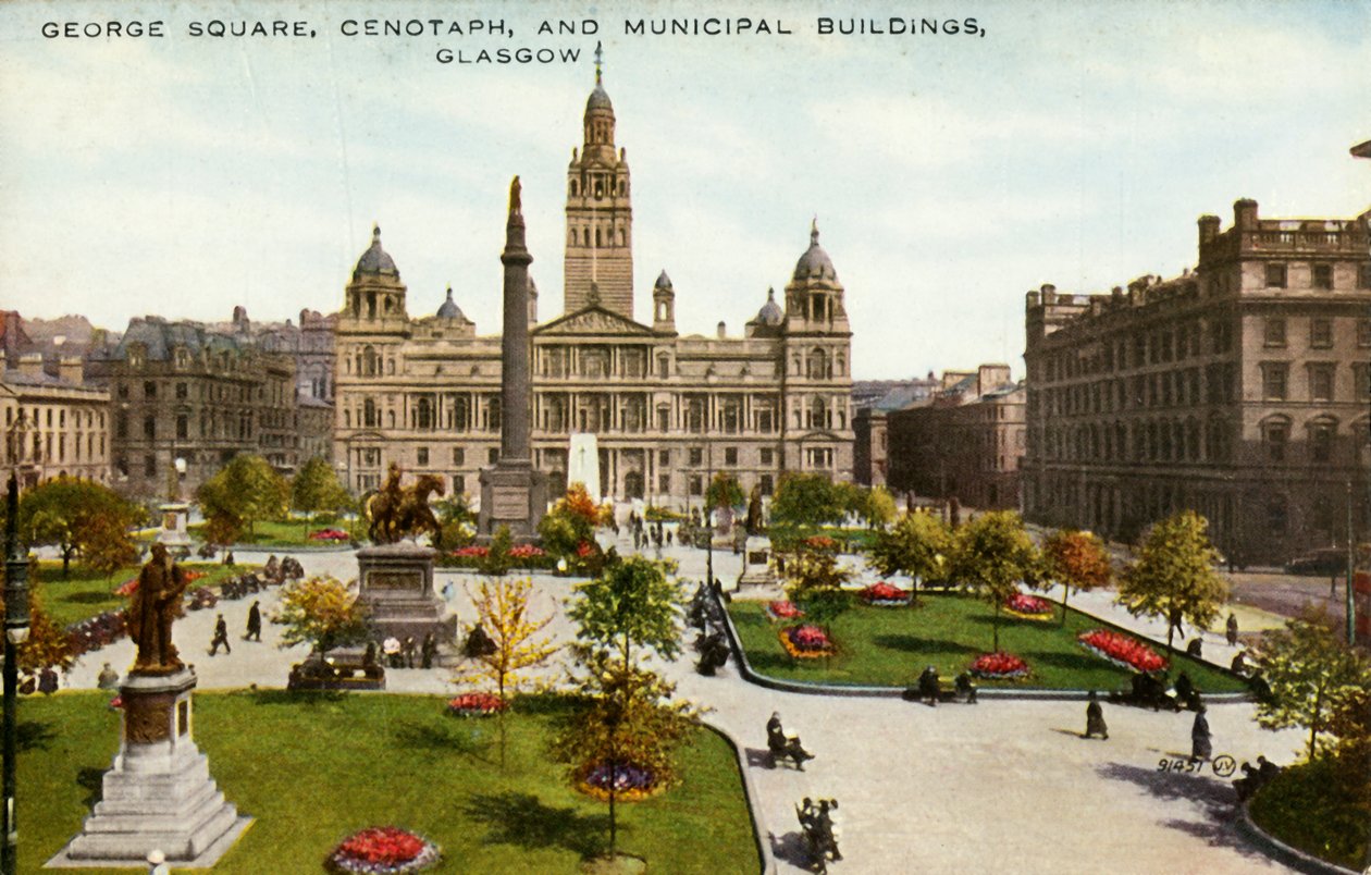 George Square, Cenotaph és Municipal Buildings, Glasgow, 19. század vége – 20. század eleje. alkotó: Unbekannt