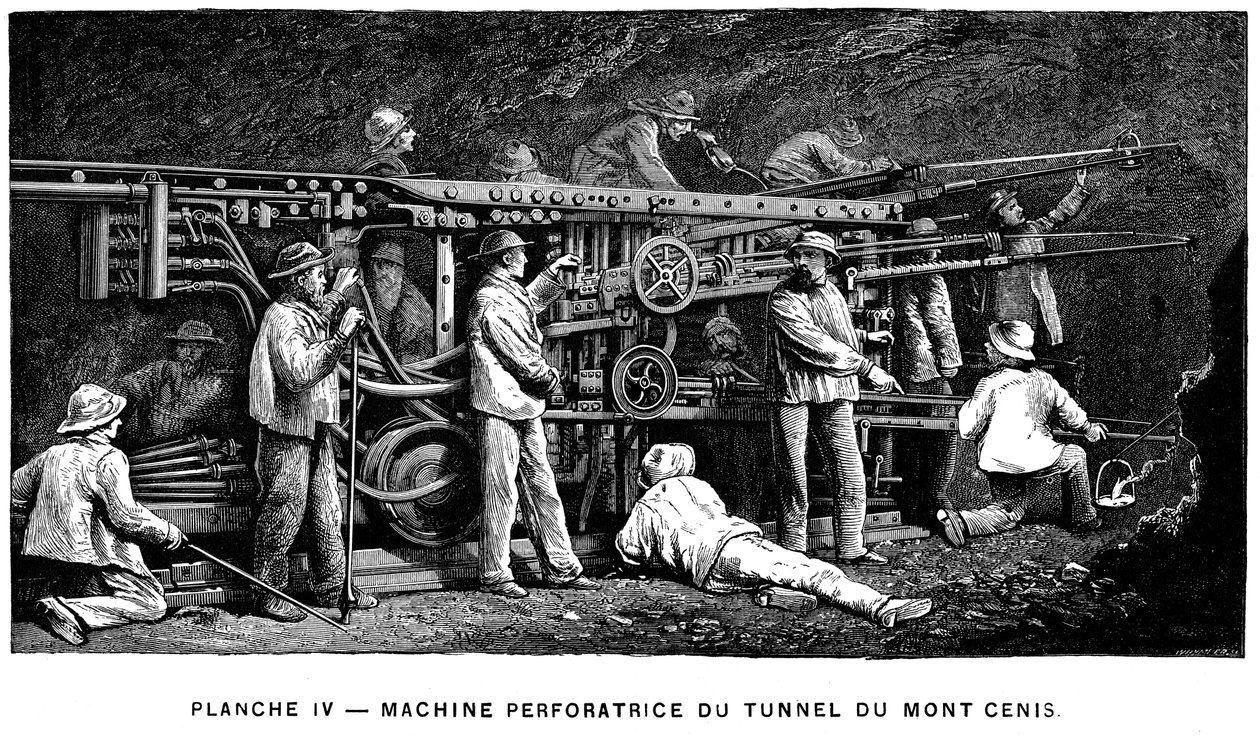 Germain Sommeillers sűrített levegős kőzetfúró, amelyet a Mont Cenis alagút feltárásakor használtak, 1874 alkotó: Unbekannt