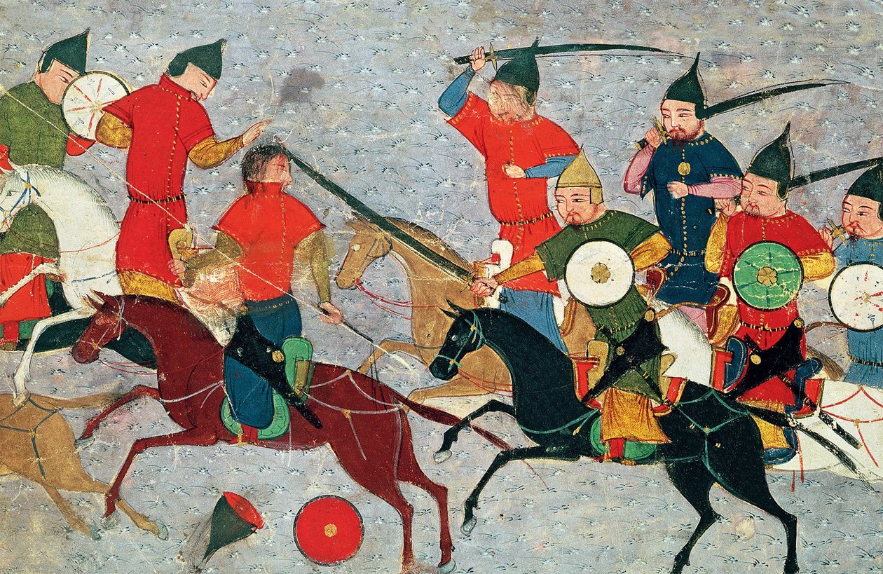 Dzsingisz kán harcban. Miniatűr Jami al-tawarikh egyetemes történetéből, 1430 körül alkotó: Unbekannt