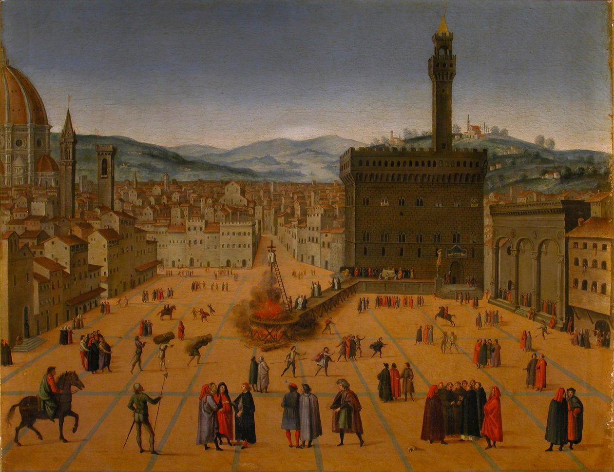 Girolamo Savonarolas kivégzése a firenzei Piazza della Signoria téren 1498-ban, 17. század elején... alkotó: Unbekannt
