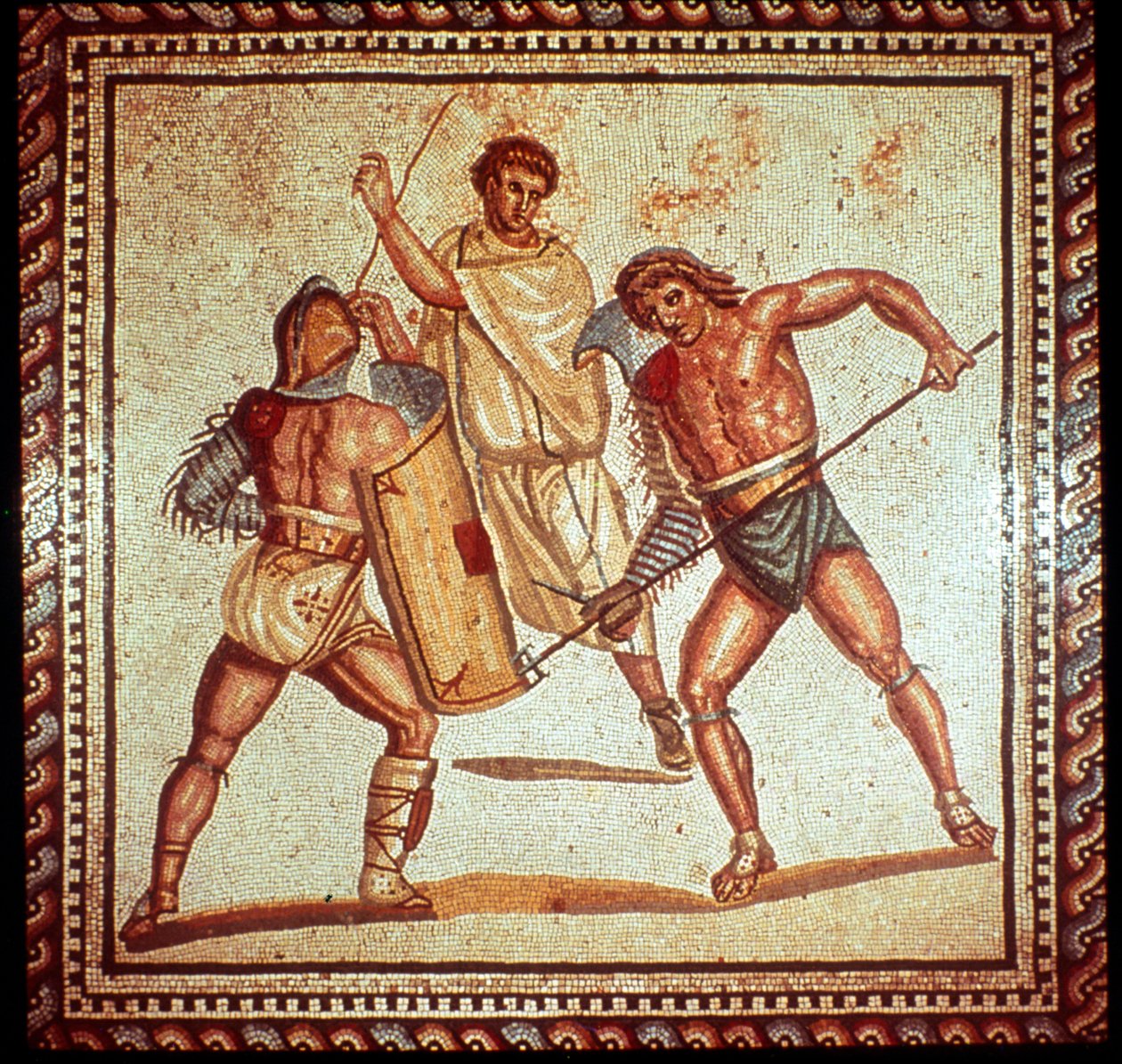 Gladiátorok az arénában, római mozaik, Saarbrucken, Németország alkotó: Unbekannt