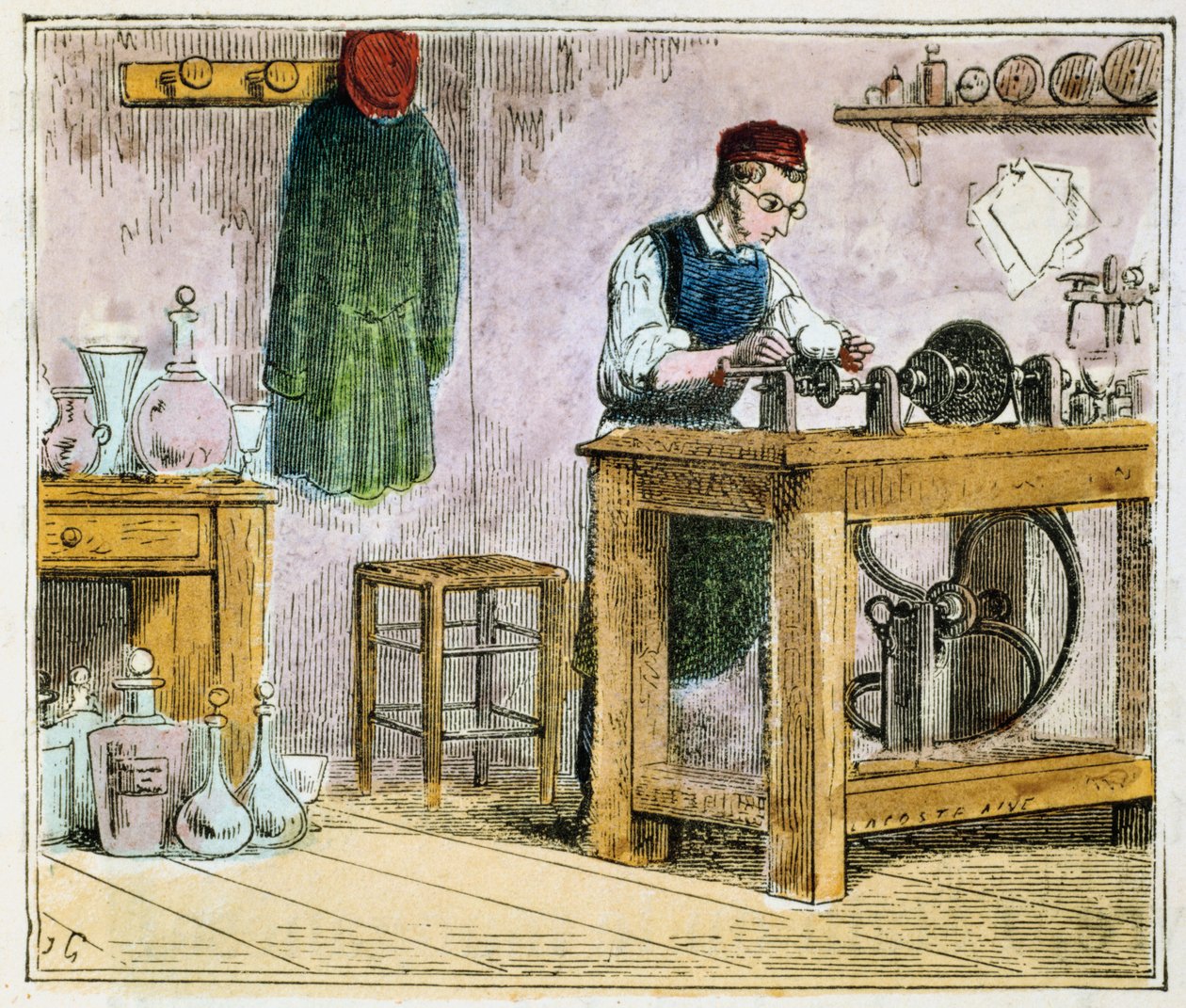 Üvegvágó asztaldíszítő karborund keréken, 1867 alkotó: Unbekannt