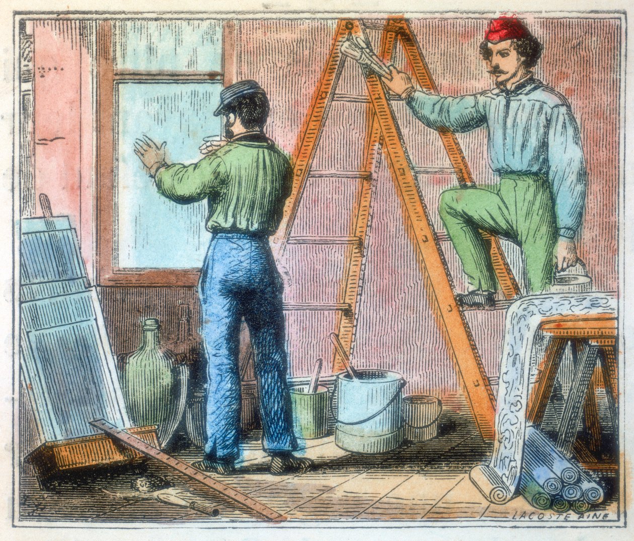 Üveges és tapétaakasztó egy házban, 1867 alkotó: Unbekannt