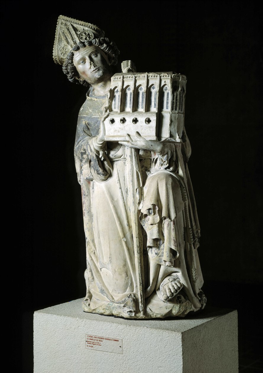 Gótikus művészet: Jean Tissandier ábrázolása, Rieux-Volvestre mint adományozó eveque. Rieux-i kápolna szobra a Cordeliers-templomban Rieux mestere által 1333-1334 körül készült polikróm kő. cm 132 Toulouse alkotó: Unbekannt