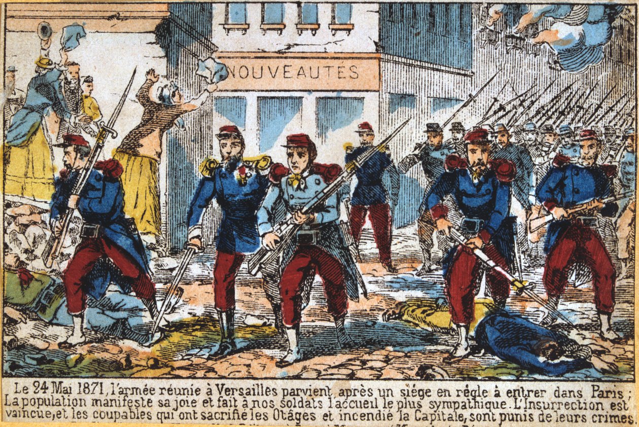 Kormánykatonák benyomulva Párizsba, hogy elnyomják a kommünt, 1871. május 24 alkotó: Unbekannt