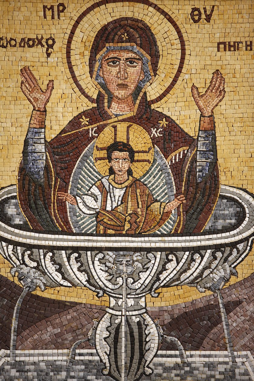 Görög ortodox ikon, amely Máriát életkútként ábrázolja a Szent György ortodox templomban, Madaba, Madaba, Jordanie alkotó: Unbekannt