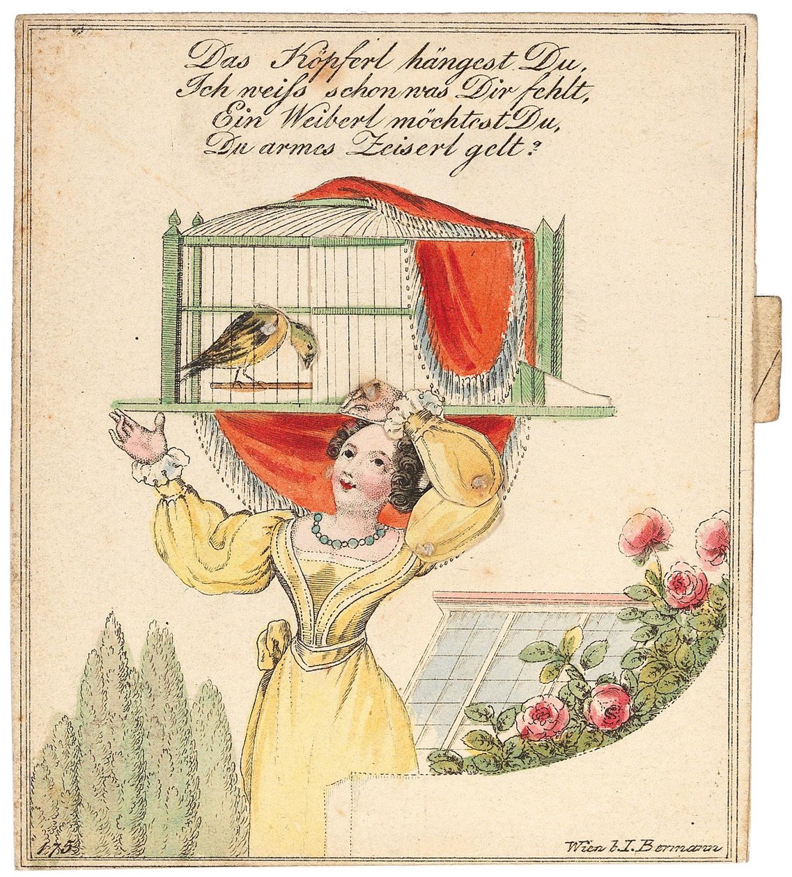 Üdvözlőlap. Lóg a kis fejed, tudom mi van veled..., 1815 után. alkotó: Unbekannt