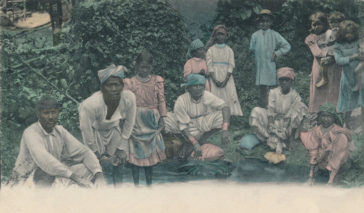 Üdvözlet Jamaicáról. Coolies mosás, 1905. alkotó: Unbekannt
