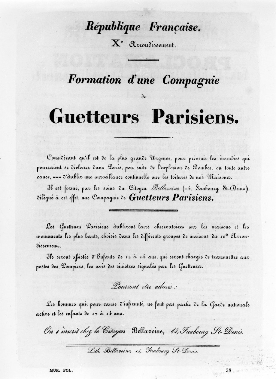 Guetteurs Parisiens, a Párizsi Kommün francia politikai plakátjaiból, 1871. május alkotó: Unbekannt