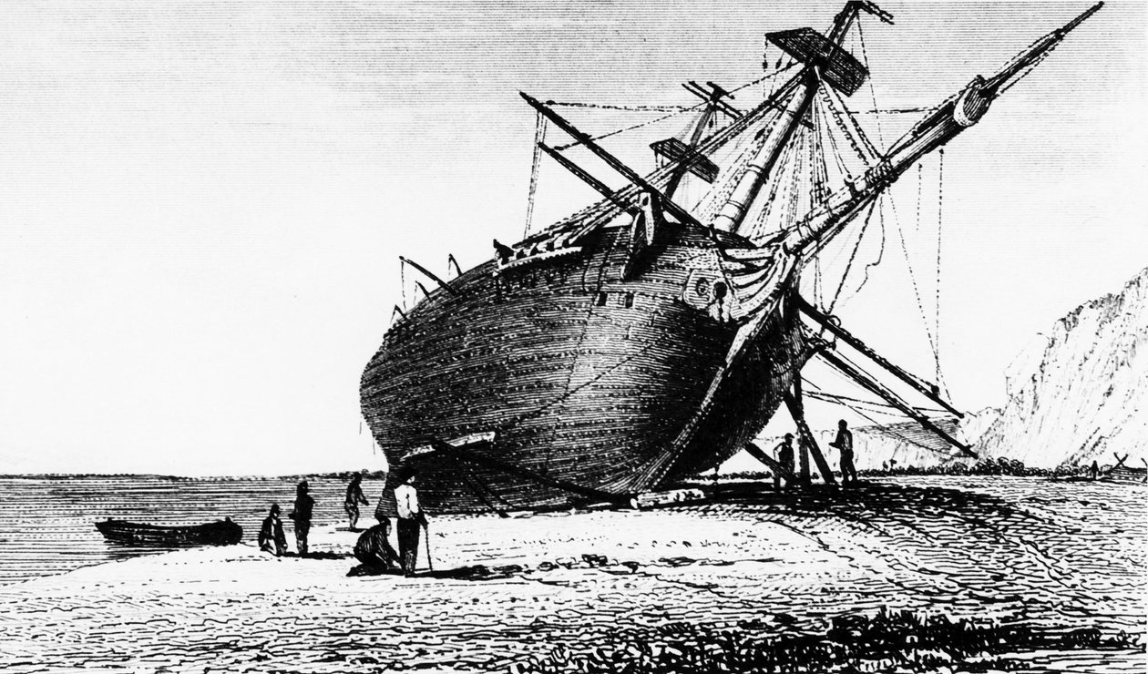 A HMS Beagle partra helyezése, Rio Santa Cruz, Patagónia, Dél-Amerika, 1834 1839 alkotó: Unbekannt