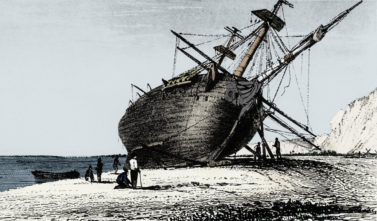 A HMS Beagle partra helyezése, Rio Santa Cruz, Patagónia, Dél-Amerika, 1834 1839 alkotó: Unbekannt