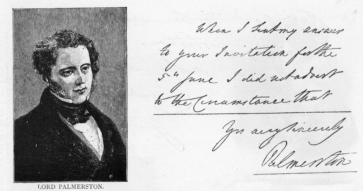 Henry John Temple, Palmerston 3. vikomt kézírása és aláírása (toll és tinta papíron) alkotó: Unbekannt