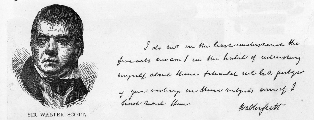 Sir Walter Scott kézírása és aláírása (toll és tinta papíron) alkotó: Unbekannt