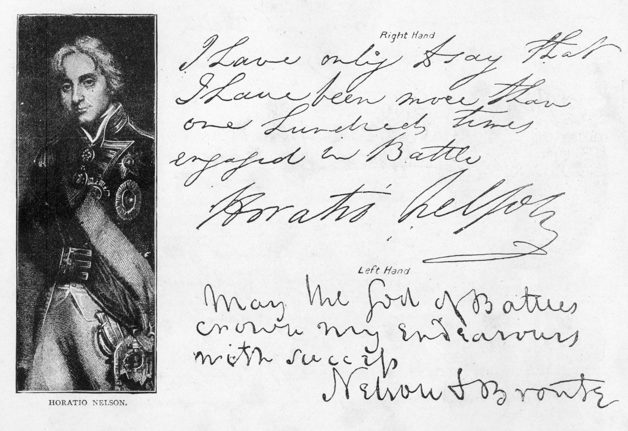 Lord Nelson kézírása és aláírásai a jobb karja elvesztése előtt és után, beleértve a trafalgari csata előtti utolsó levelét, amelyet a HMS „Victory”-tól írt Lady Hamiltonnak alkotó: Unbekannt
