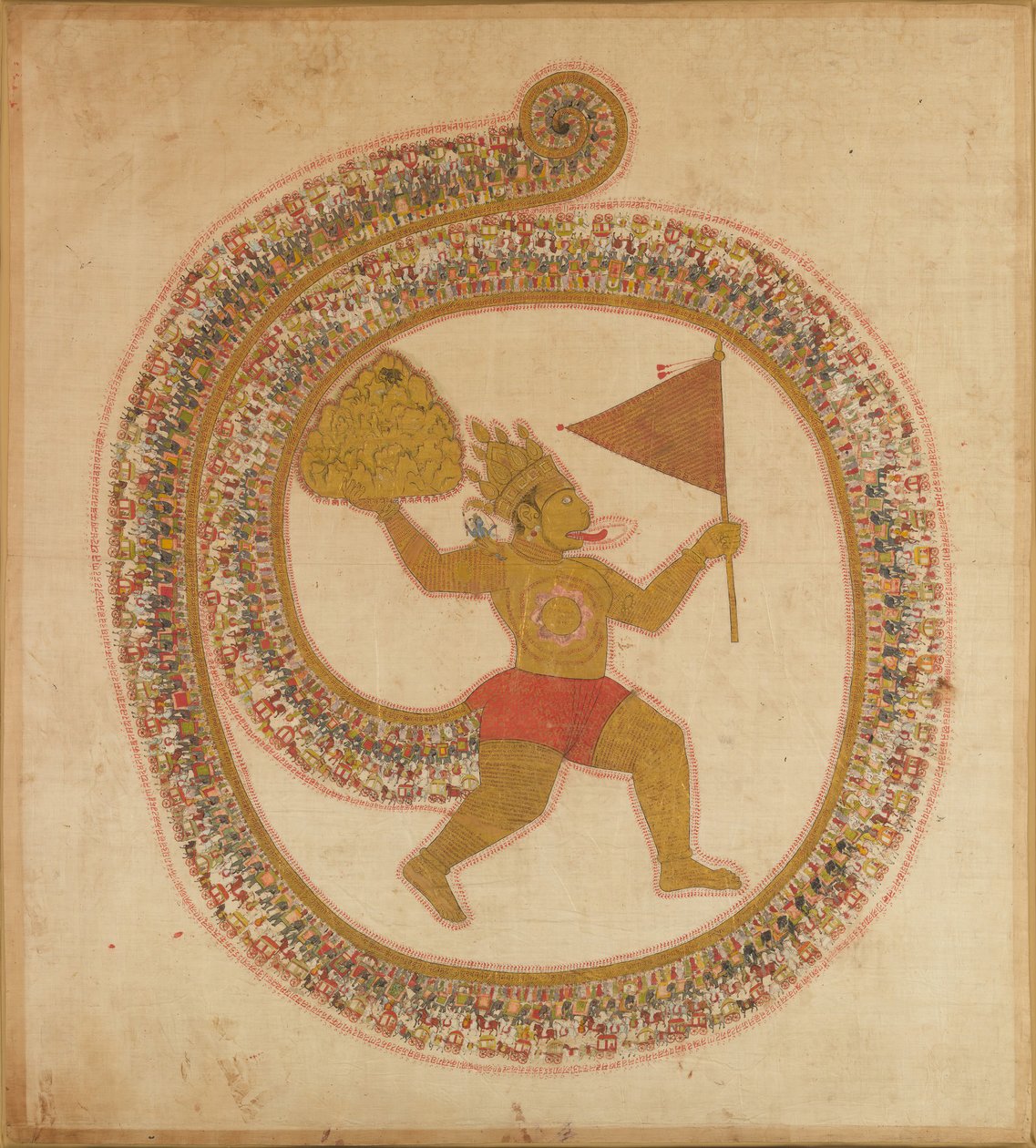 A hegytetőt gyógynövényekkel viselő Hanuman, kb. 1800. alkotó: Unbekannt