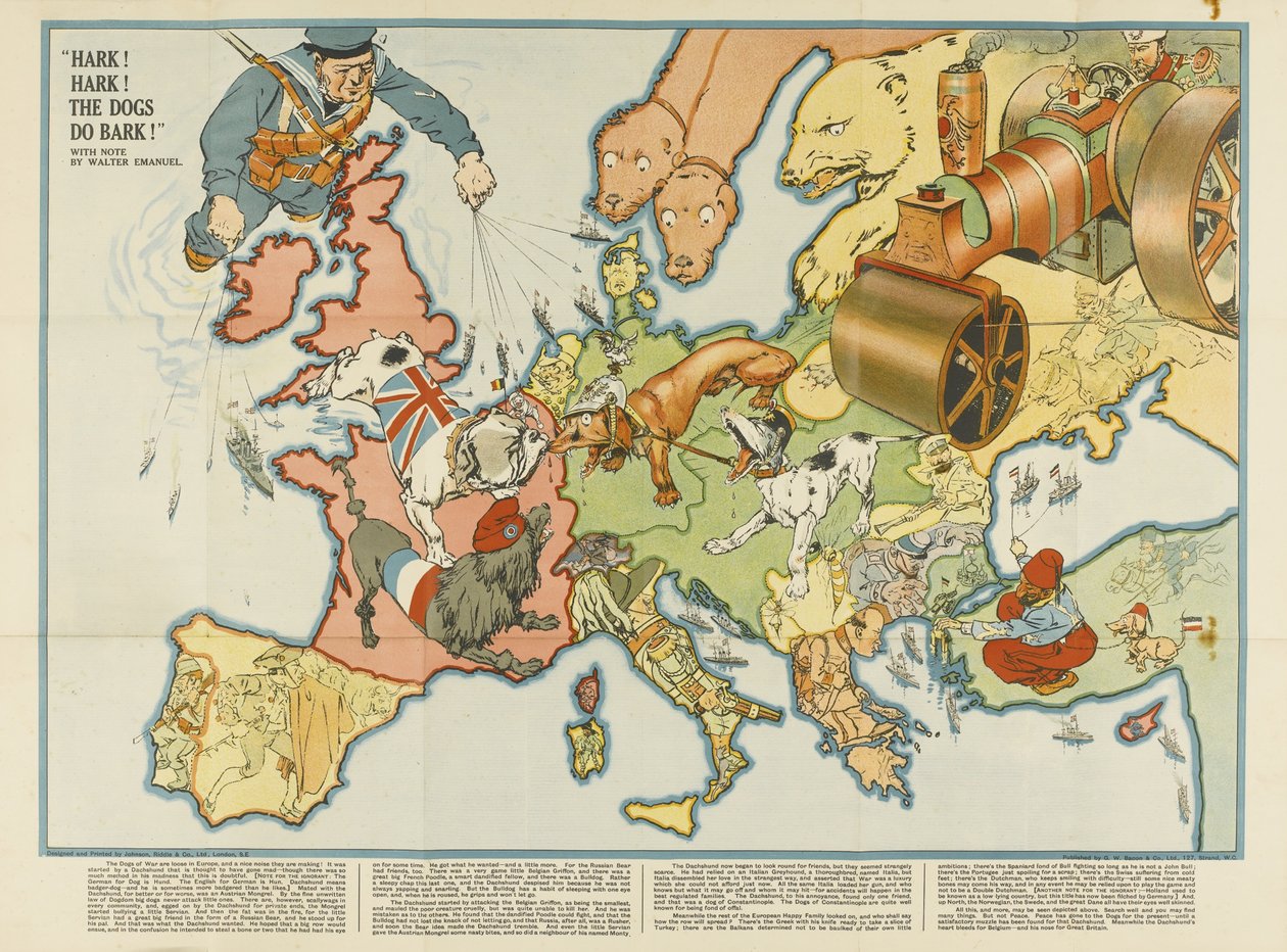 Hark! Hark! A kutyák ugatnak! Európai szatirikus térkép, 1914 alkotó: Unbekannt