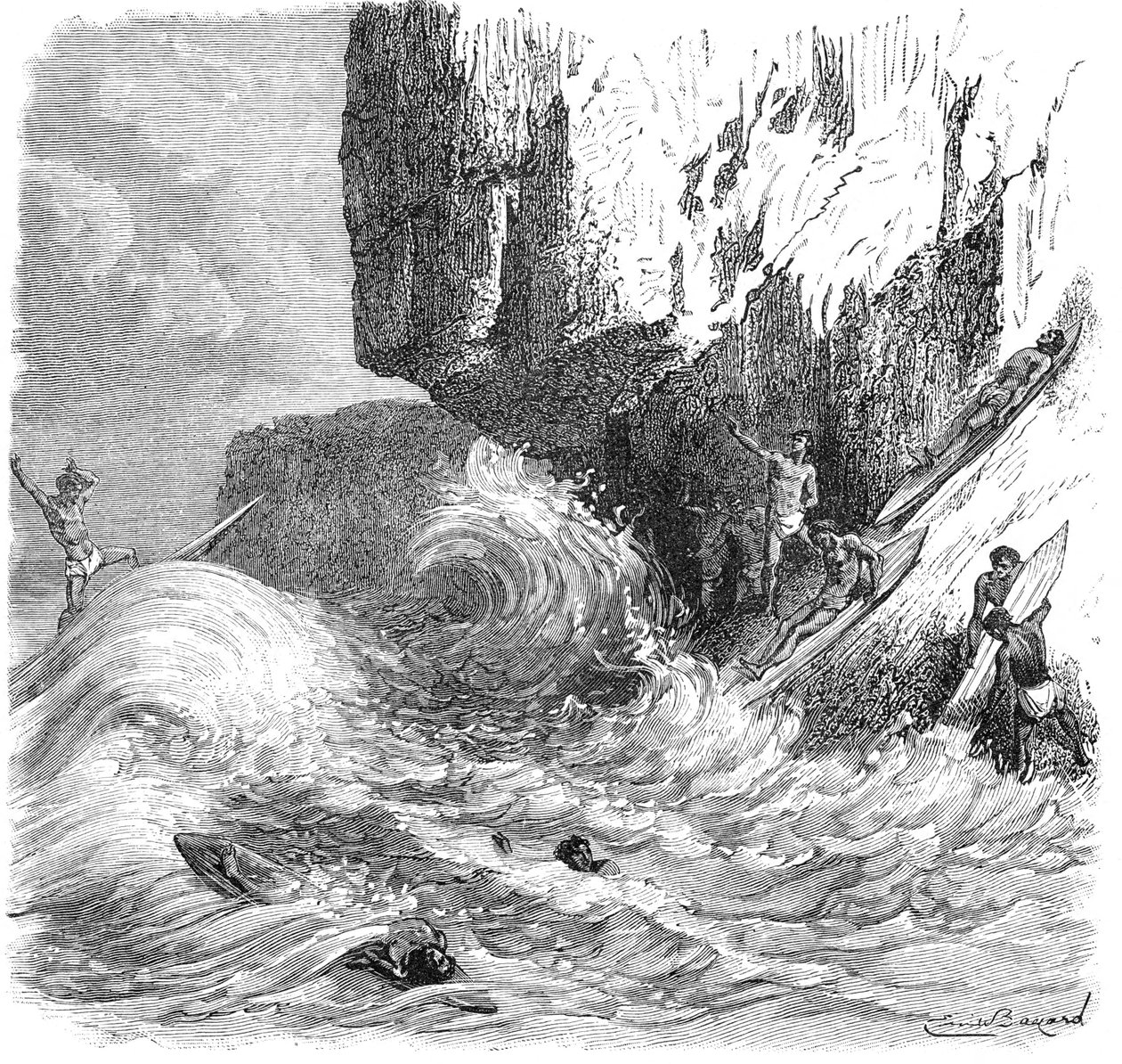 Hawaii férfiak szörföznek fadeszkákkal, 1895 alkotó: Unbekannt