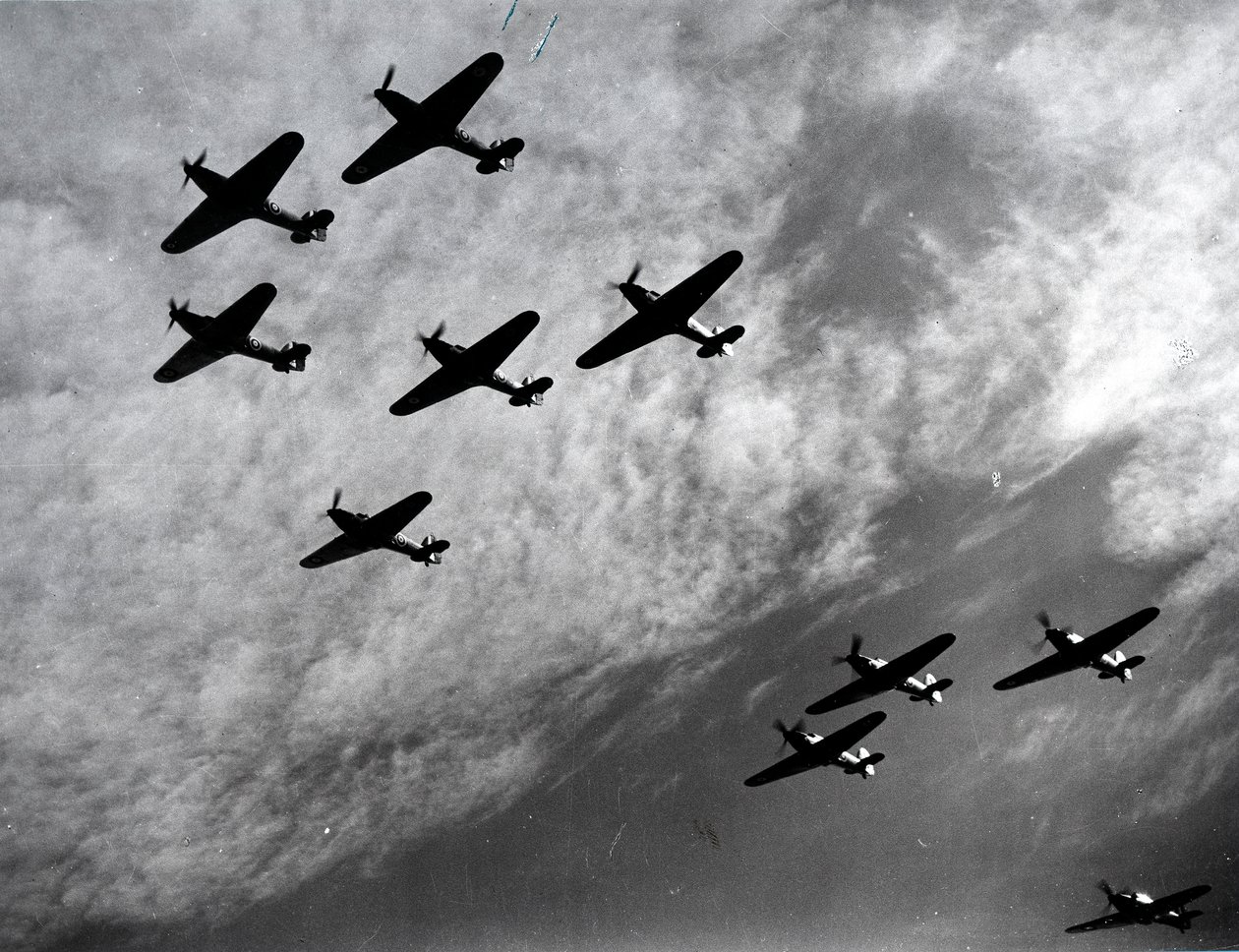 A Hawker Hurricanes alakzatban repül, brit csata, második világháború, 1940 alkotó: Unbekannt