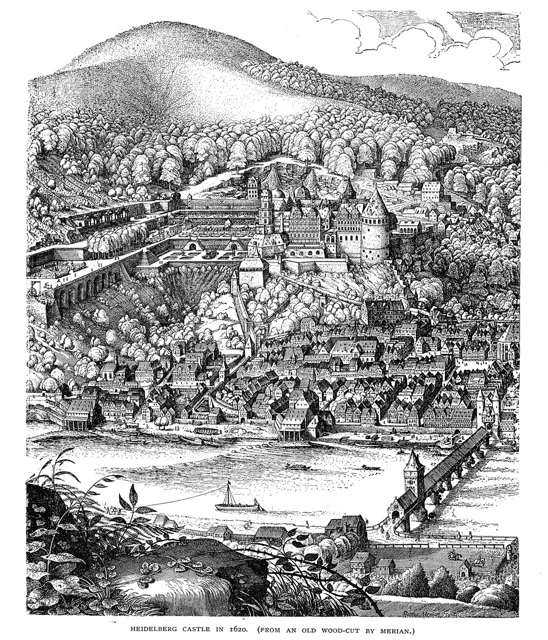 A Heidelbergi kastély és a város a Neckar folyón át, Németországban, 1620-ban alkotó: Unbekannt