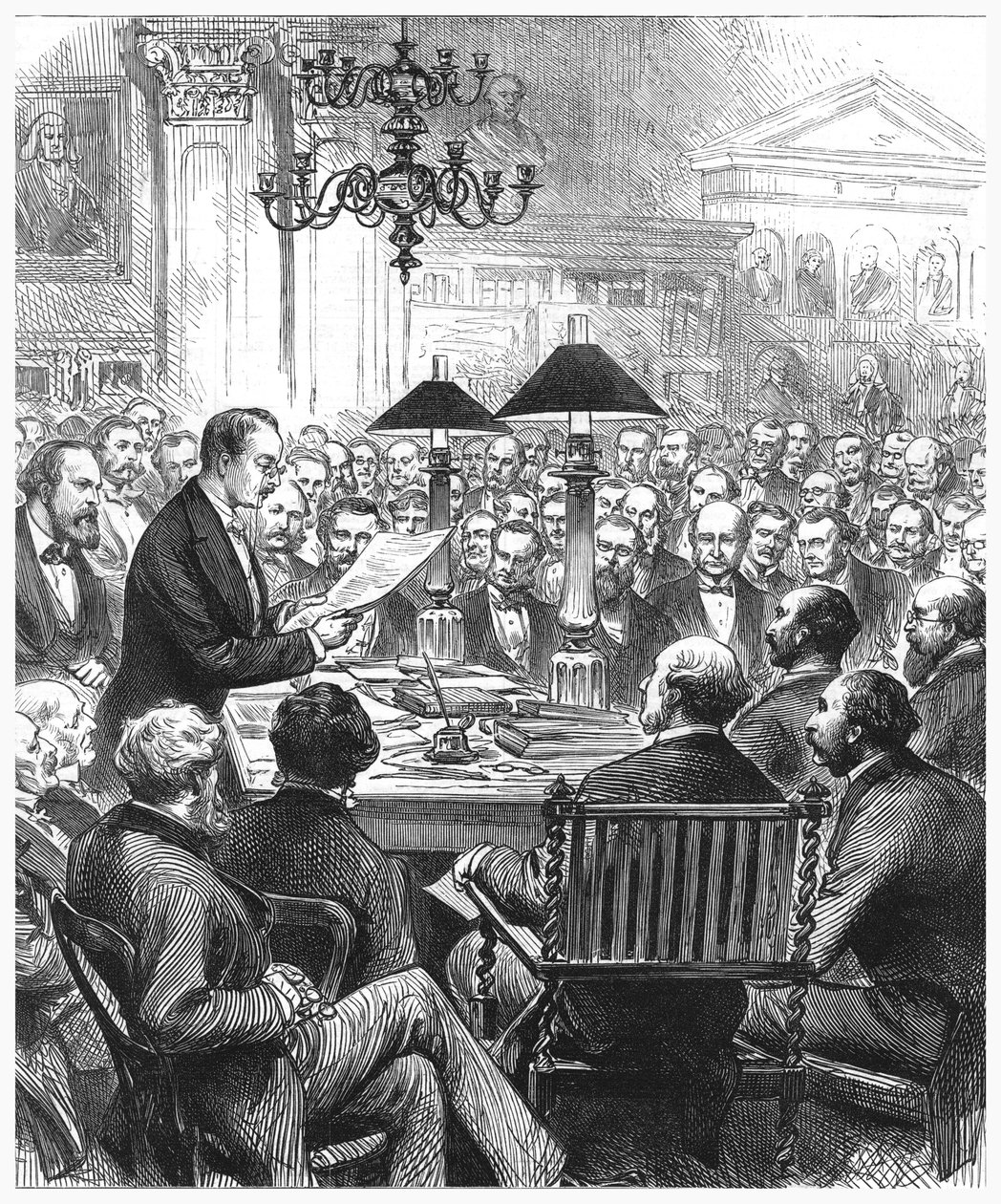 Heinrich Schliemann előadást tart Londonban, 1877 alkotó: Unbekannt