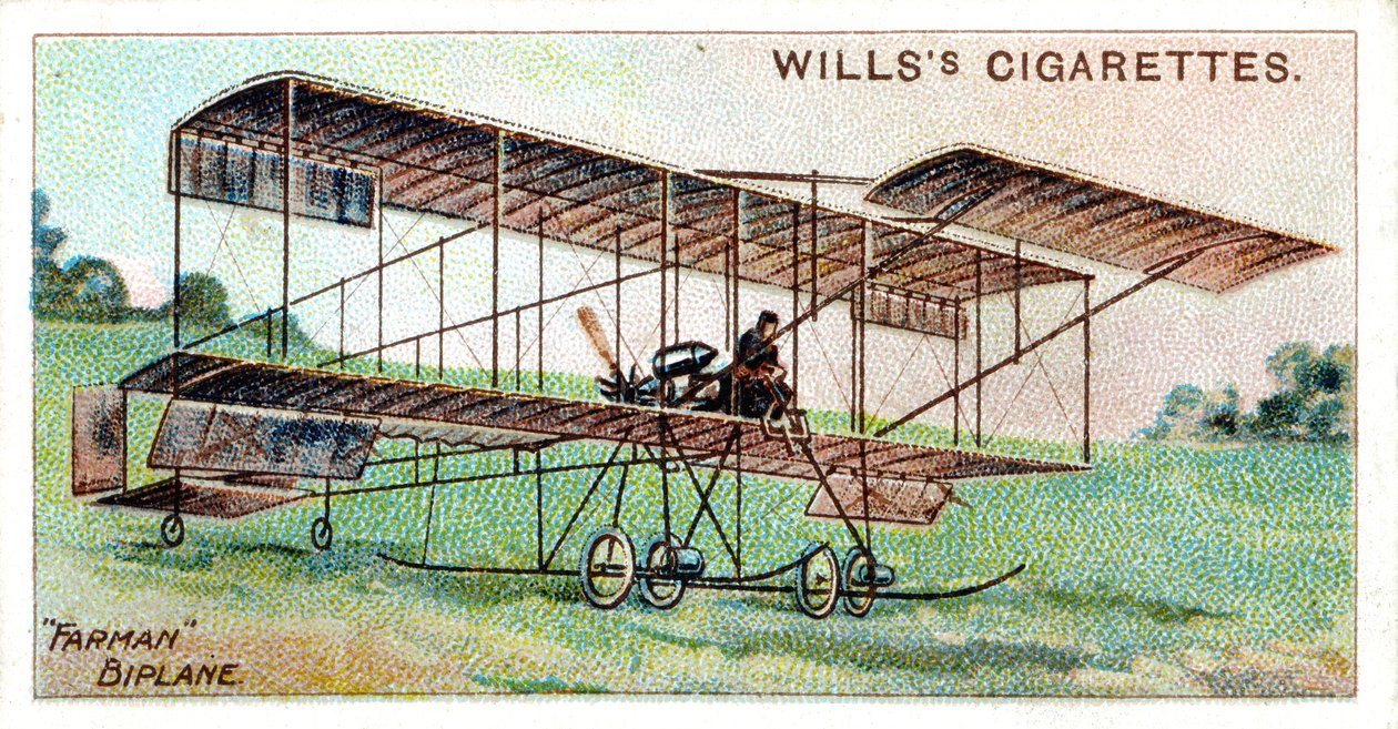 Henri Farman a Farman kétfedelű repülőgépben, francia repülő és repülőgép-konstruktőr, 1909 alkotó: Unbekannt