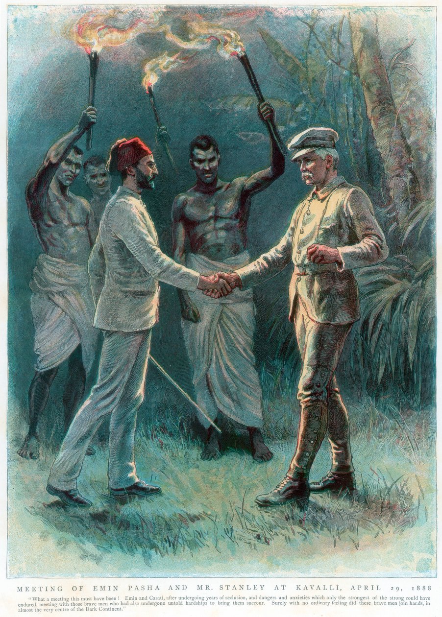 Henry Morton Stanley, walesi újságíró és felfedező, találkozik Emin Pasával Kavalliban, 1888. április 29. alkotó: Unbekannt