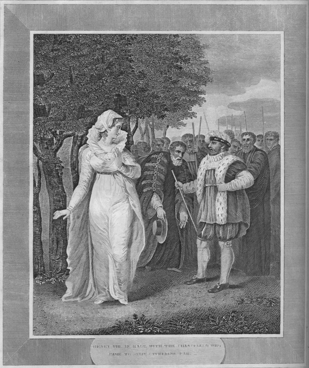Henrik dühében a kancellárral, aki azért jött, hogy megragadja Catherine Parrt, 1838 alkotó: Unbekannt