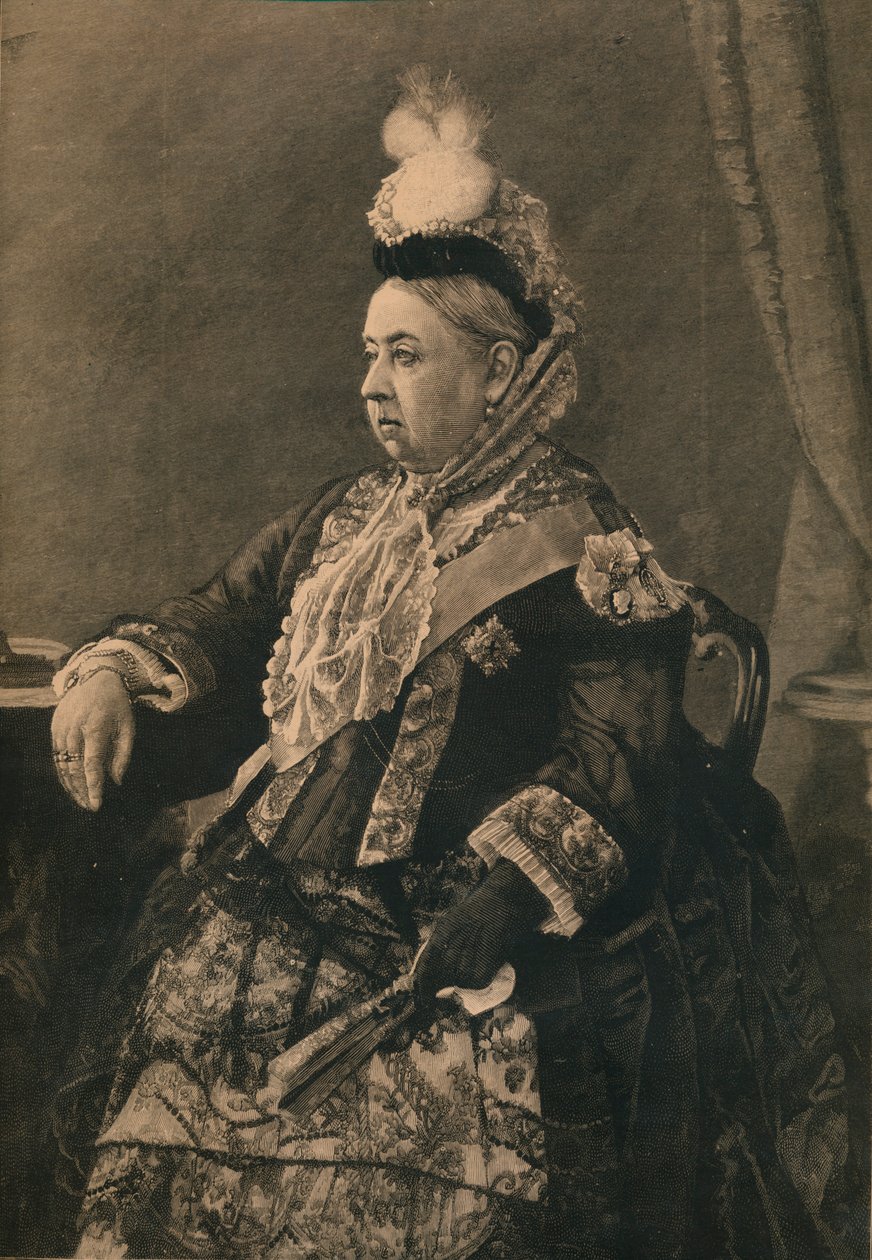 Őfelsége, a királynő abban a ruhában, amelyet a jubileumi megemlékezésen viseltek a westminsteri apátságban, 1887 alkotó: Unbekannt