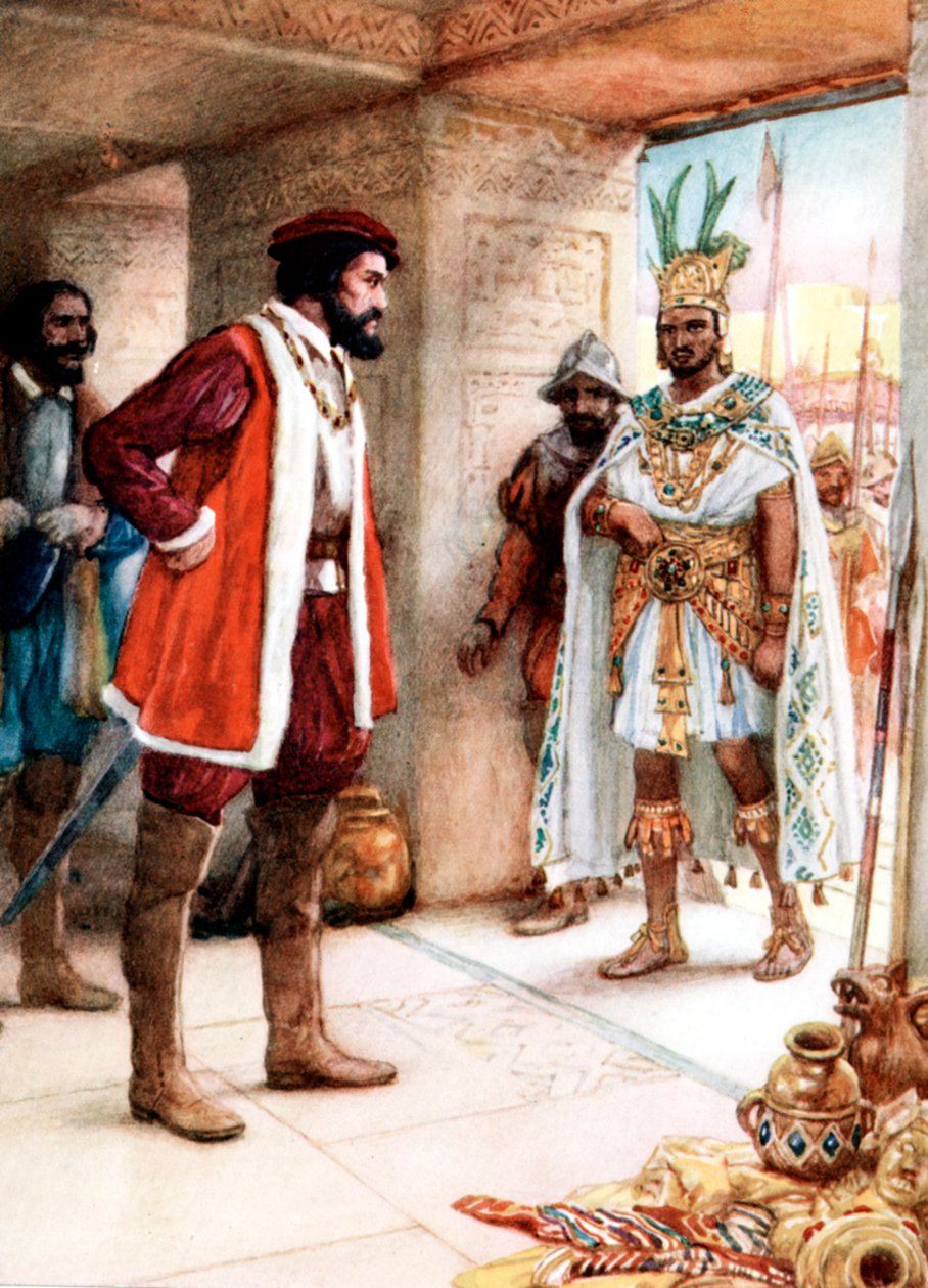 Hernan Cortes találkozik Montezuma azték császárral, 1519 alkotó: Unbekannt