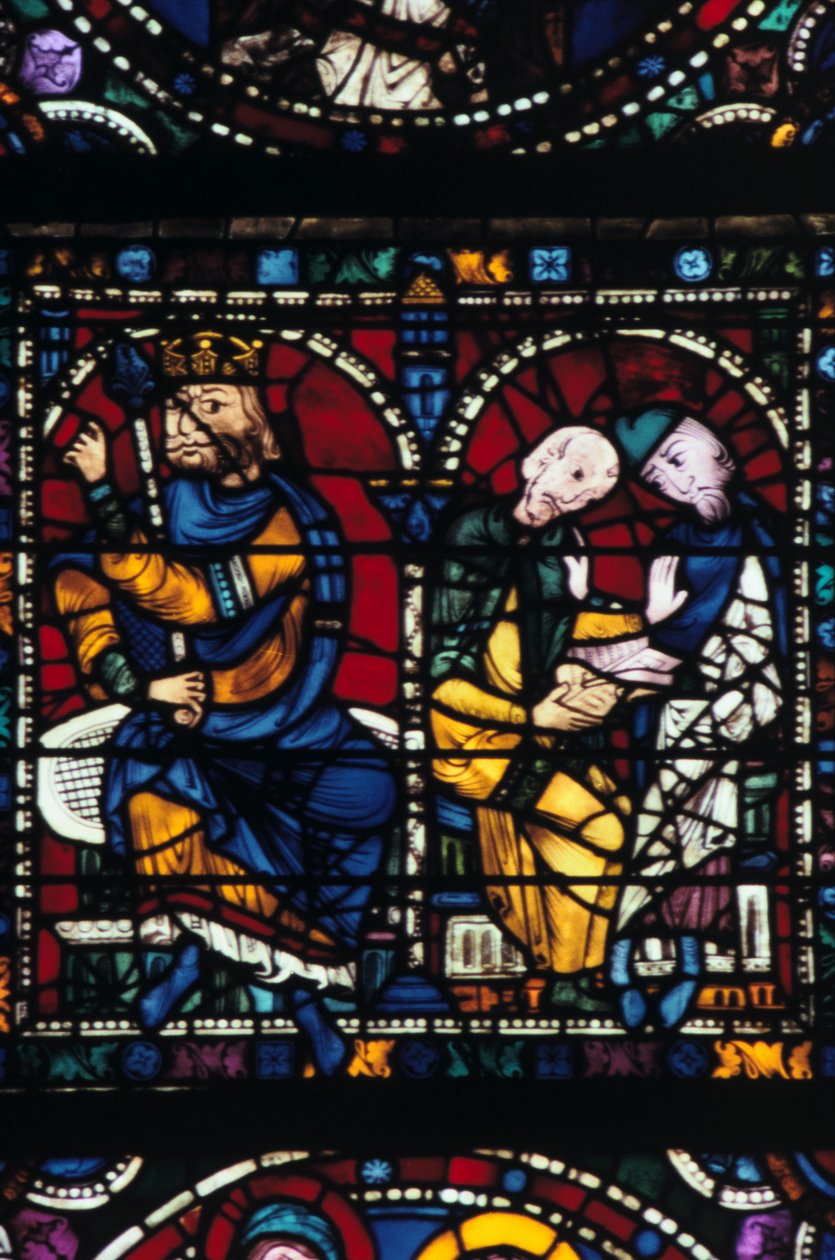 Heródes és tanácsadói, ólomüveg, Chartres-i katedrális, Franciaország, 1145-1155 alkotó: Unbekannt