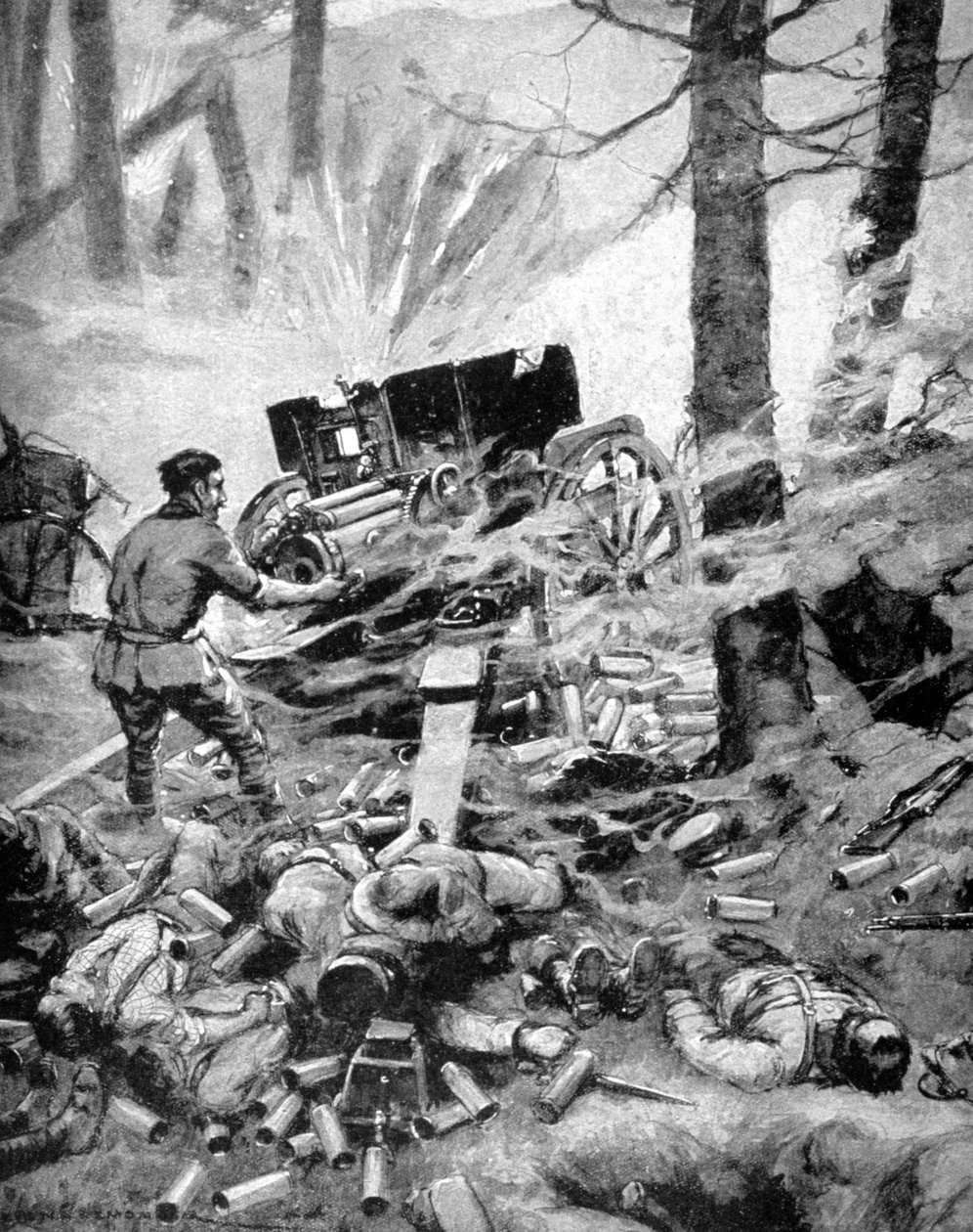 Egy olasz 75 mm-es akkumulátor hősiessége, I. világháború, 1915 alkotó: Unbekannt