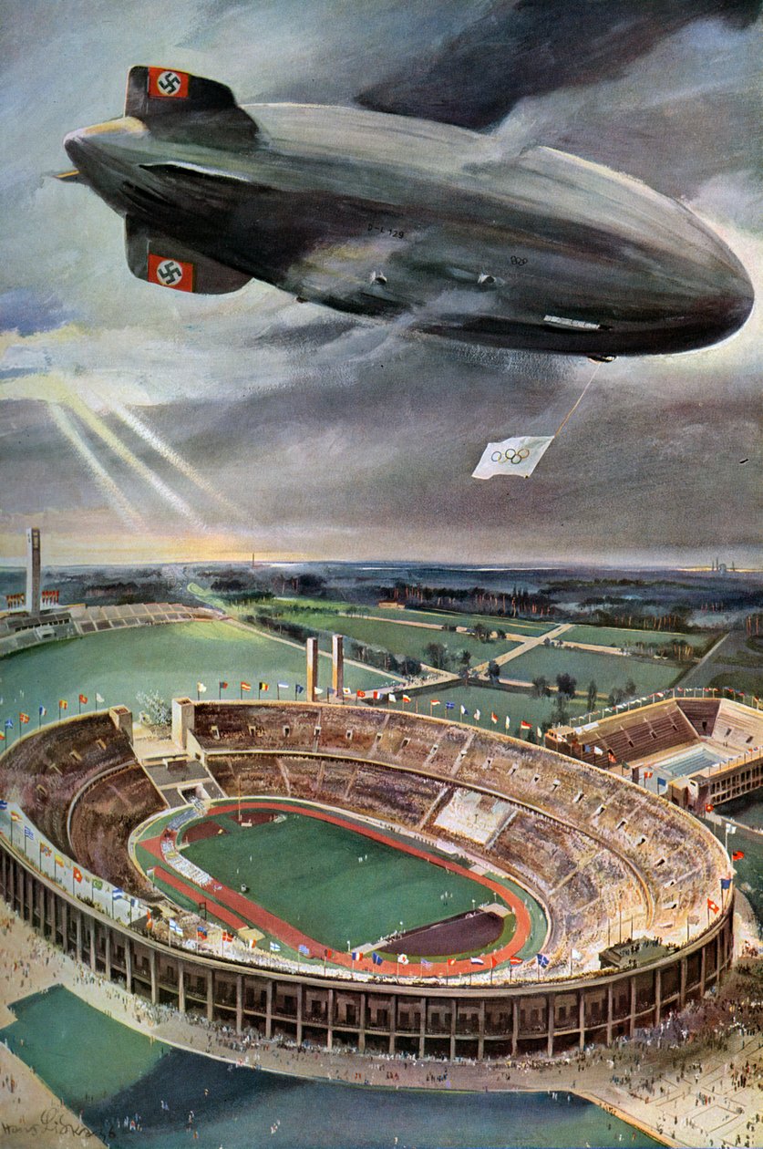 Hindenburg Zeppelin az Olimpiai Stadion felett, Berlin, 1936 alkotó: Unbekannt